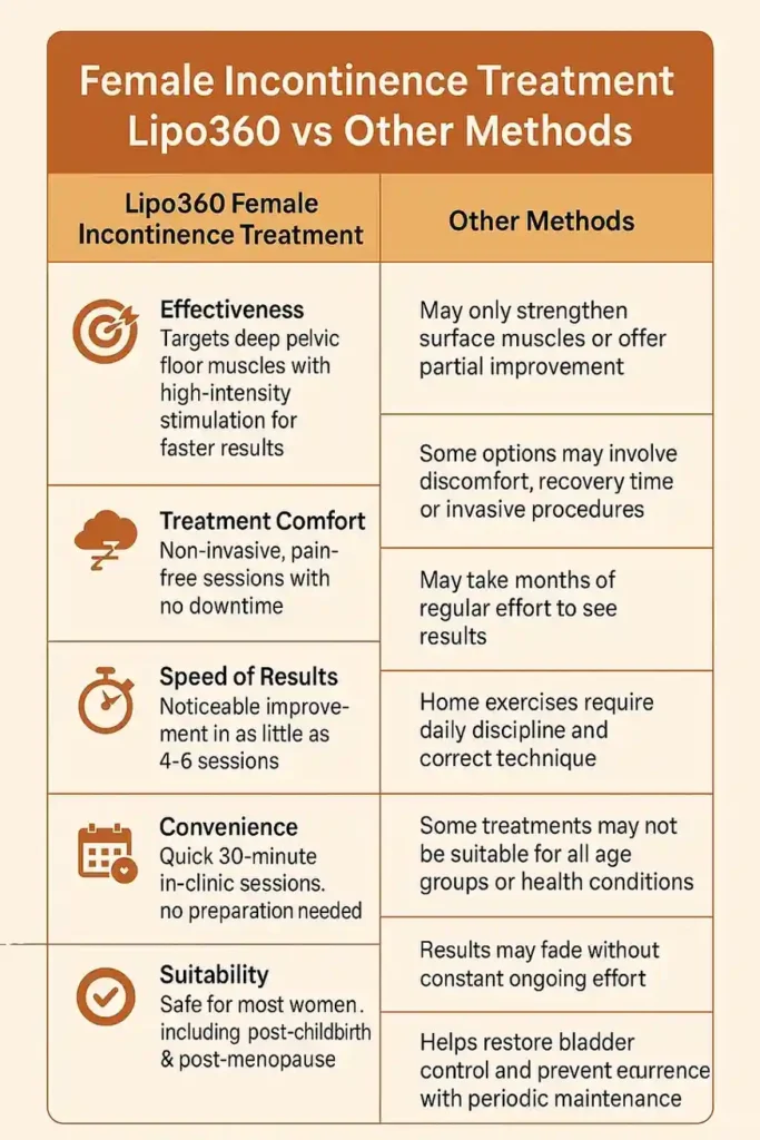Comprehensive Guide To Female Incontinence Treatment Options 1 Table showing benefits of incontinence treatment East Sussex